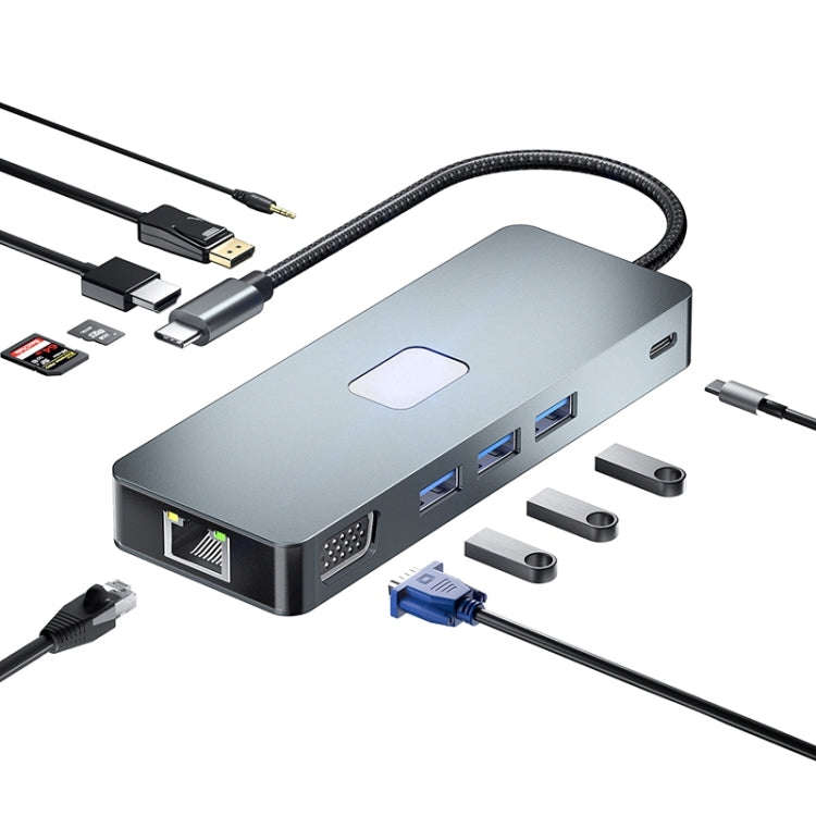 BYL-2309 Type-C to HDMI 4K 60Hz + DP HD + VGA + RJ47 + USB3.2 + Audio 3.5mm + PD100W + SD + TF Do...
