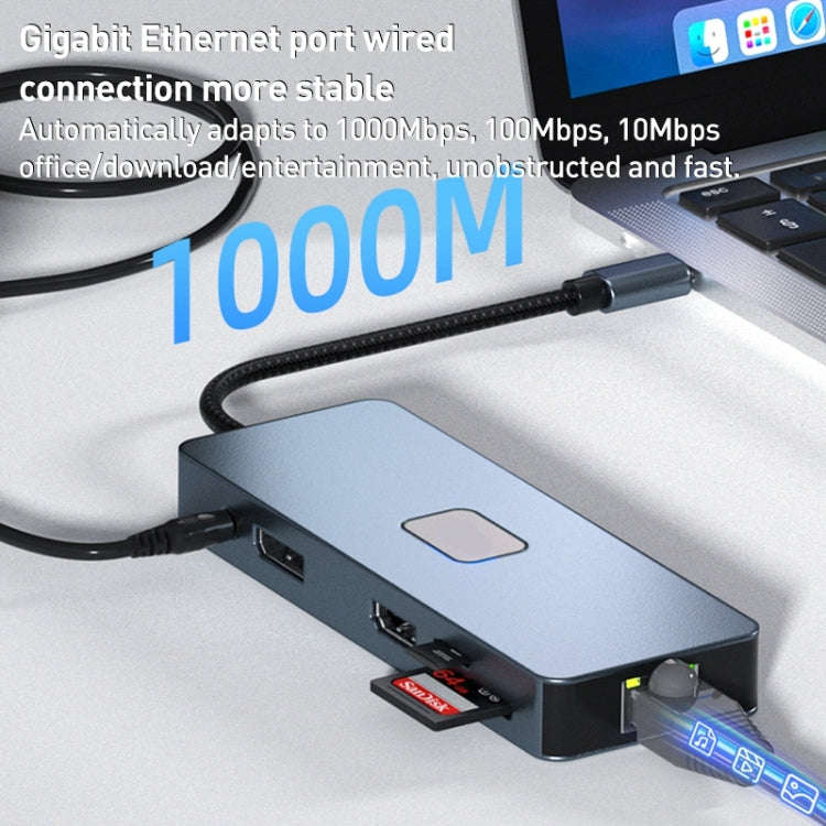 BYL-2309 Type-C to HDMI 4K 60Hz + DP HD + VGA + RJ47 + USB3.2 + Audio 3.5mm + PD100W + SD + TF Do...