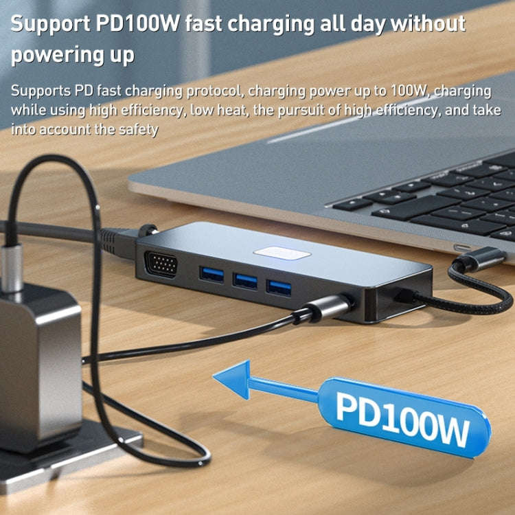 BYL-2309 Type-C to HDMI 4K 60Hz + DP HD + VGA + RJ47 + USB3.2 + Audio 3.5mm + PD100W + SD + TF Do...