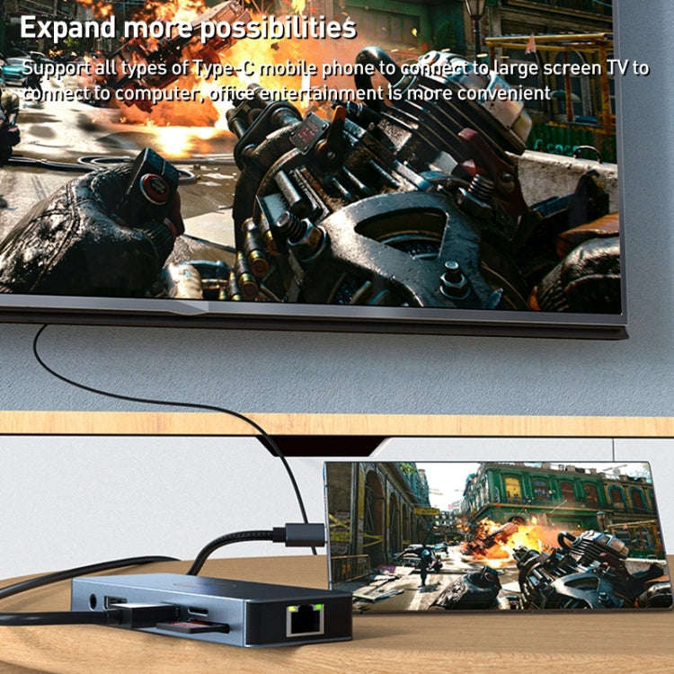 BYL-2309 Type-C to HDMI 4K 60Hz + DP HD + VGA + RJ47 + USB3.2 + Audio 3.5mm + PD100W + SD + TF Do...