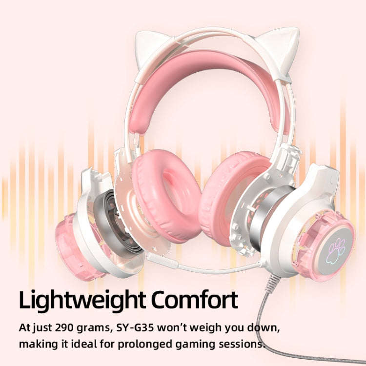 G35 Cute Cat RGB Head-mounted Wired Gaming Earphone(Green)