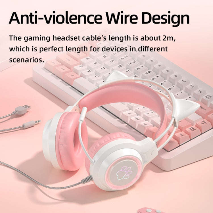 G35 Cute Cat RGB Head-mounted Wired Gaming Earphone(Pink)