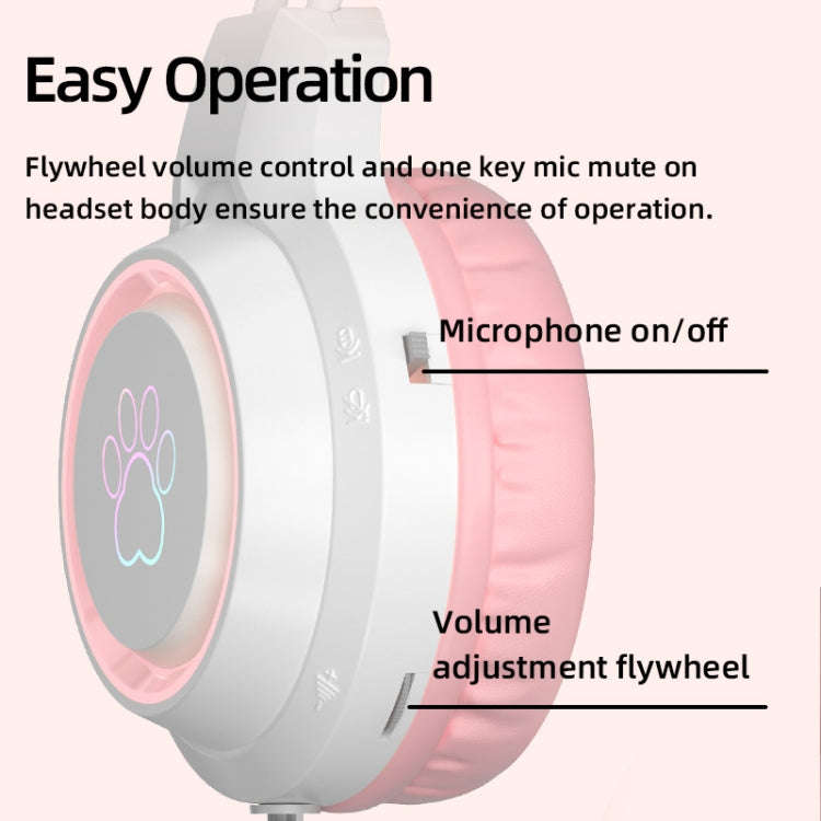 G35 Cute Cat RGB Head-mounted Wired Gaming Earphone(Pink)