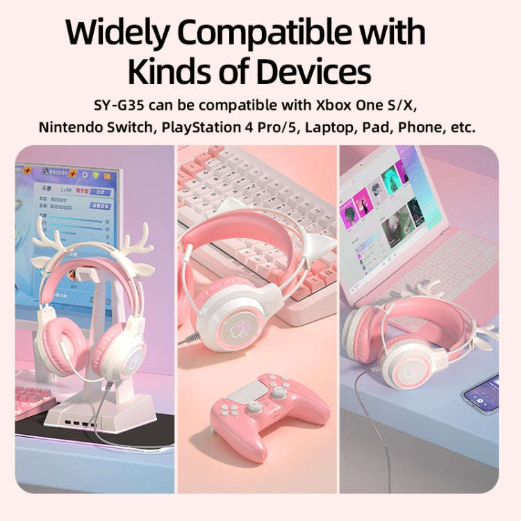 G35 Cute Cat RGB Head-mounted Wired Gaming Earphone(Pink)