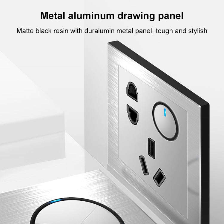 86mm Gray Aluminum Wire Drawing LED Switch Panel, Style:TV-Computer Socket