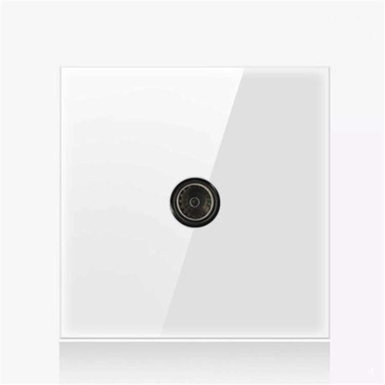 86mm Round LED Tempered Glass Switch Panel, White Round Glass, Style:TV Socket
