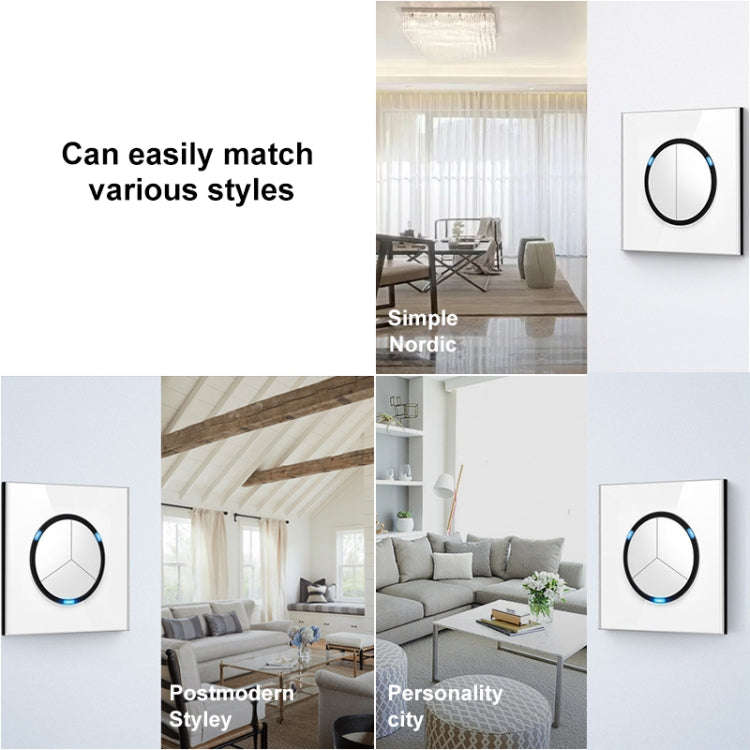 86mm Round LED Tempered Glass Switch Panel, White Round Glass, Style:One Billing Control