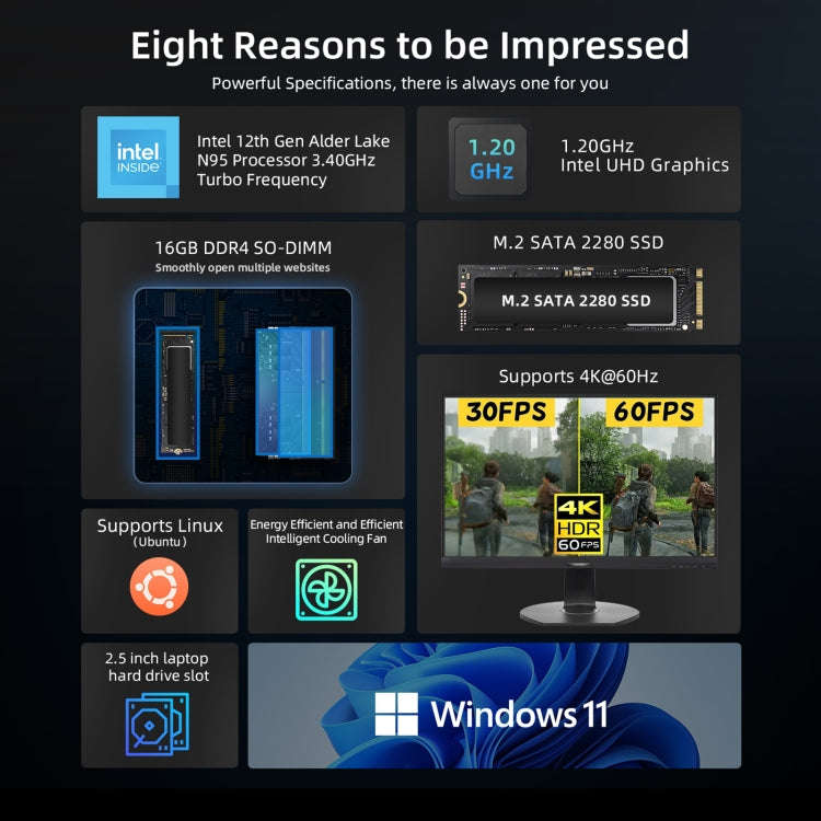 BMAX B4 Windows 11 Mini PC, 16GB+512GB, Intel Alder Lake N95, Support Dual HDMI / RJ45(US Plug)