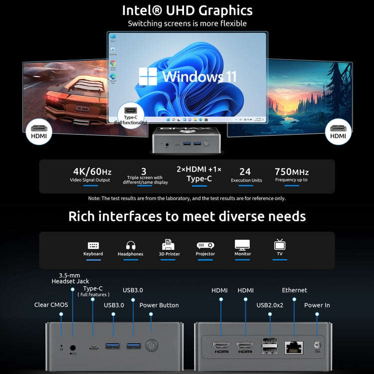 BMAX B4 Plus Windows 11 Mini PC, 16GB+512GB, Intel Alder Lake N100, Support Dual HDMI / RJ45(EU P...