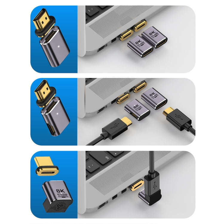 8K 60Hz HDTV to HDTV Magnetic Adapter, Male Straight Female Side Left Bend