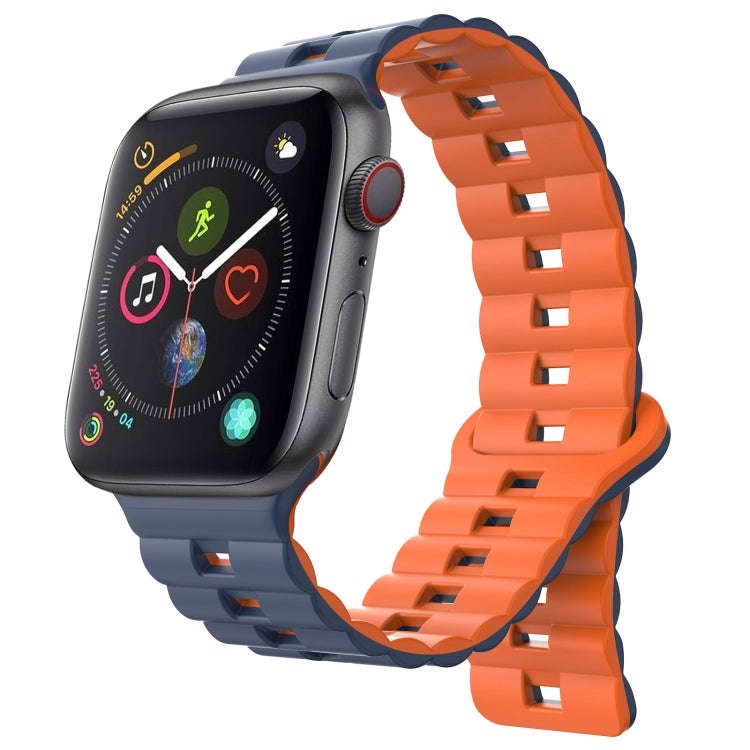 For Apple Watch Series 4 40mm Reverse Buckle Two Color Magnetic Silicone Watch Band(Midnight Blue...