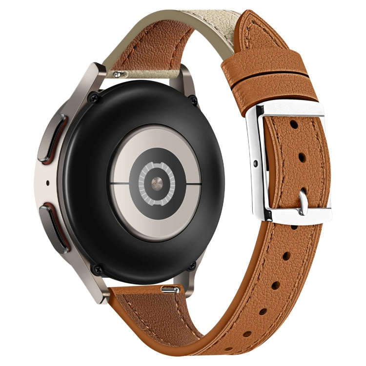 22mm Universal Genuine Leather Watch Band(Brown White)