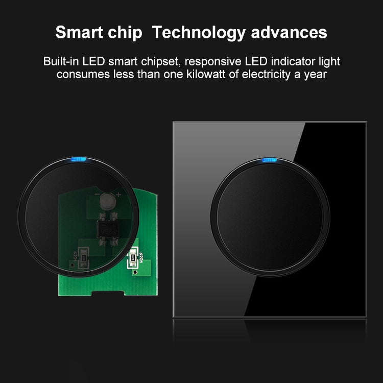 86mm Round LED Tempered Glass Switch Panel, Black Round Glass, Style:Two Billing Control
