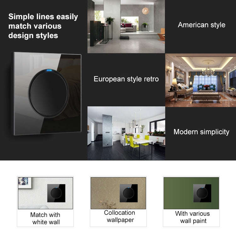 86mm Round LED Tempered Glass Switch Panel, Black Round Glass, Style:Two Billing Control