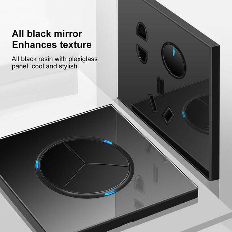 86mm Round LED Tempered Glass Switch Panel, Black Round Glass, Style:Two Billing Control