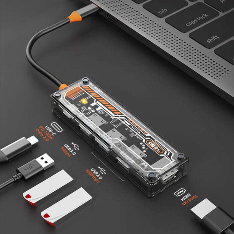 SW5H 5 in 1 Type-C to PD + USB3.0 + 2 x USB2.0 + HDMI HUB Docking Station(Grey)