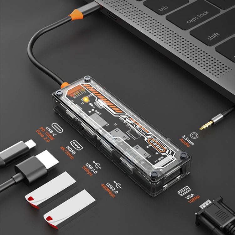 SW6V 6 in 1 Type-C to USB + HDMI + VGA + Audio 3.5 HUB Docking Station(Grey)