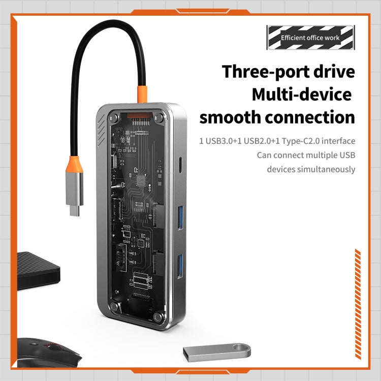 SW8V 8 in 1 Type-C to USB + HDMI + RJ45 + SD/TF HUB Docking Station(Grey)