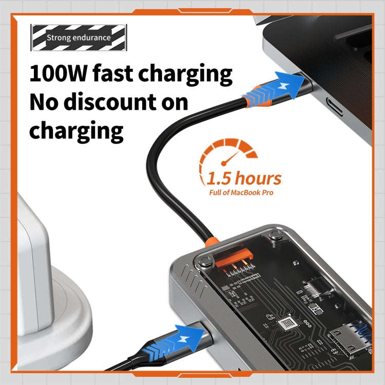 SW8V 8 in 1 Type-C to USB + HDMI + RJ45 + SD/TF HUB Docking Station(Grey)
