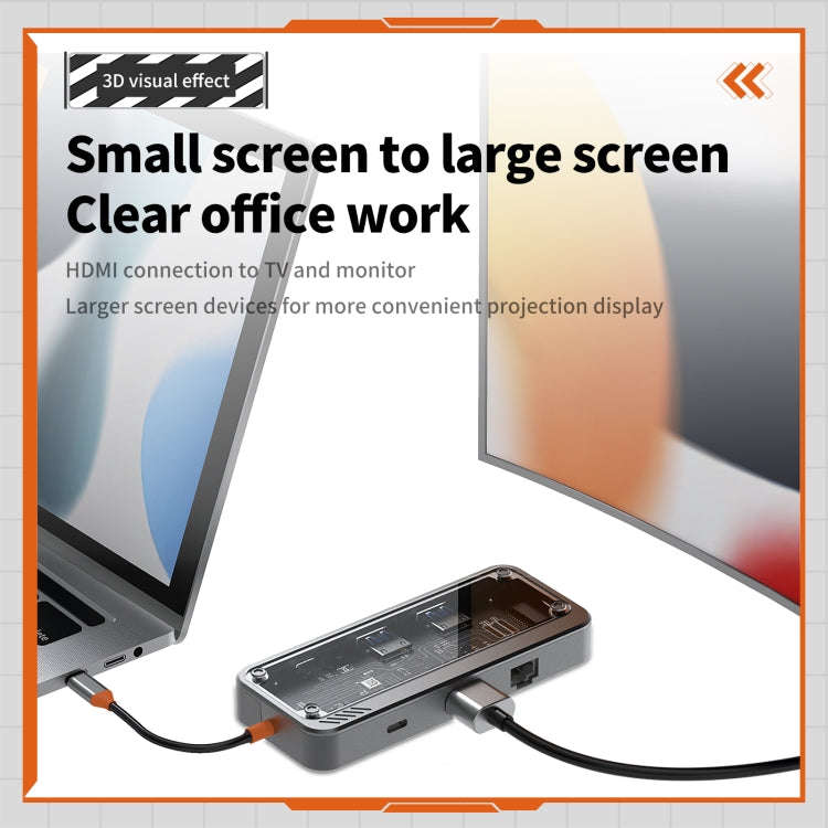 SW8V 8 in 1 Type-C to USB + HDMI + RJ45 + SD/TF HUB Docking Station(Grey)