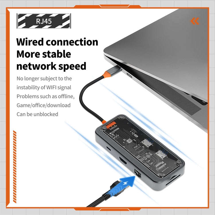 SW8V 8 in 1 Type-C to USB + HDMI + RJ45 + SD/TF HUB Docking Station(Grey)