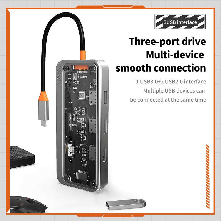 SW10V 10 in 1 Type-C to USB + HDMI + VGA + RJ45 + SD/TF + Audio 3.5 HUB Docking Station(Grey)