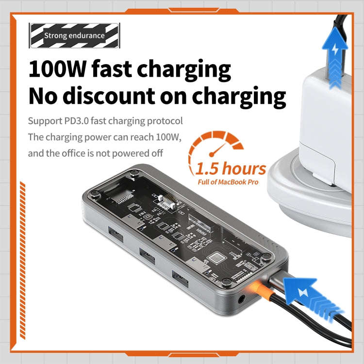 SW10V 10 in 1 Type-C to USB + HDMI + VGA + RJ45 + SD/TF + Audio 3.5 HUB Docking Station(Grey)