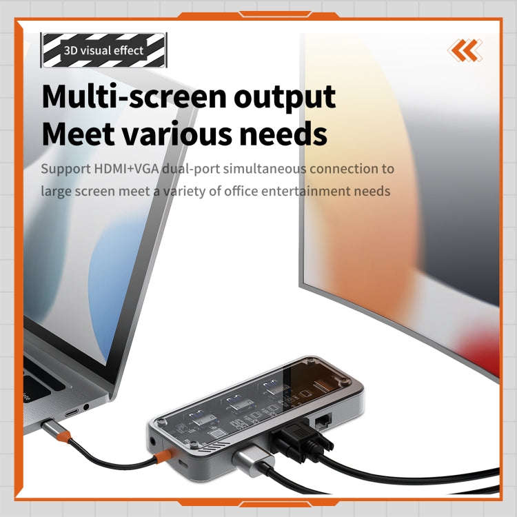 SW10V 10 in 1 Type-C to USB + HDMI + VGA + RJ45 + SD/TF + Audio 3.5 HUB Docking Station(Grey)