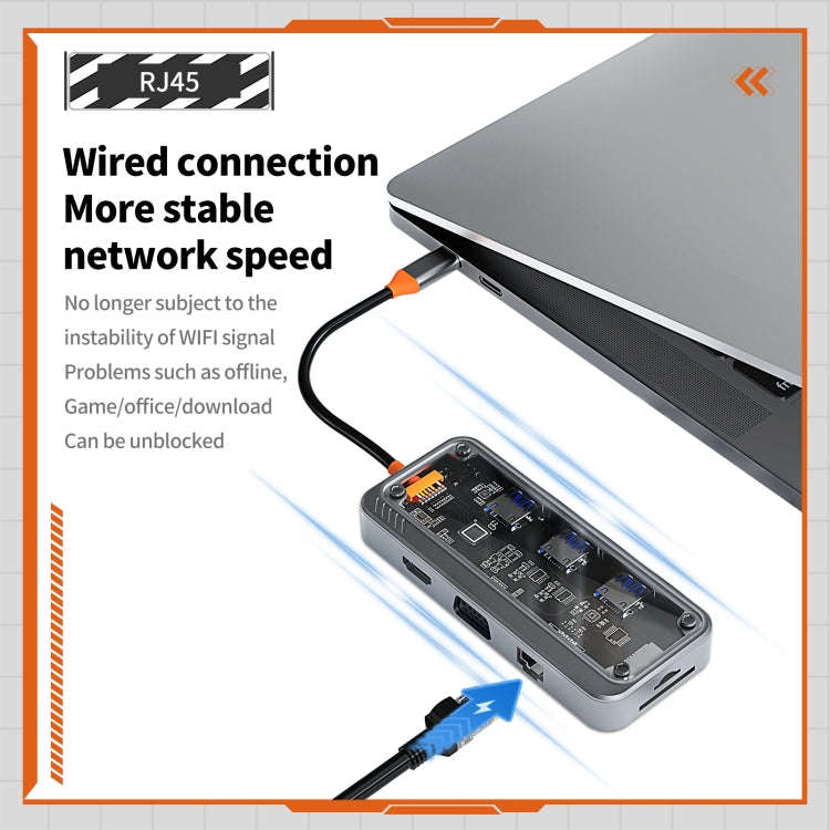 SW10V 10 in 1 Type-C to USB + HDMI + VGA + RJ45 + SD/TF + Audio 3.5 HUB Docking Station(Grey)
