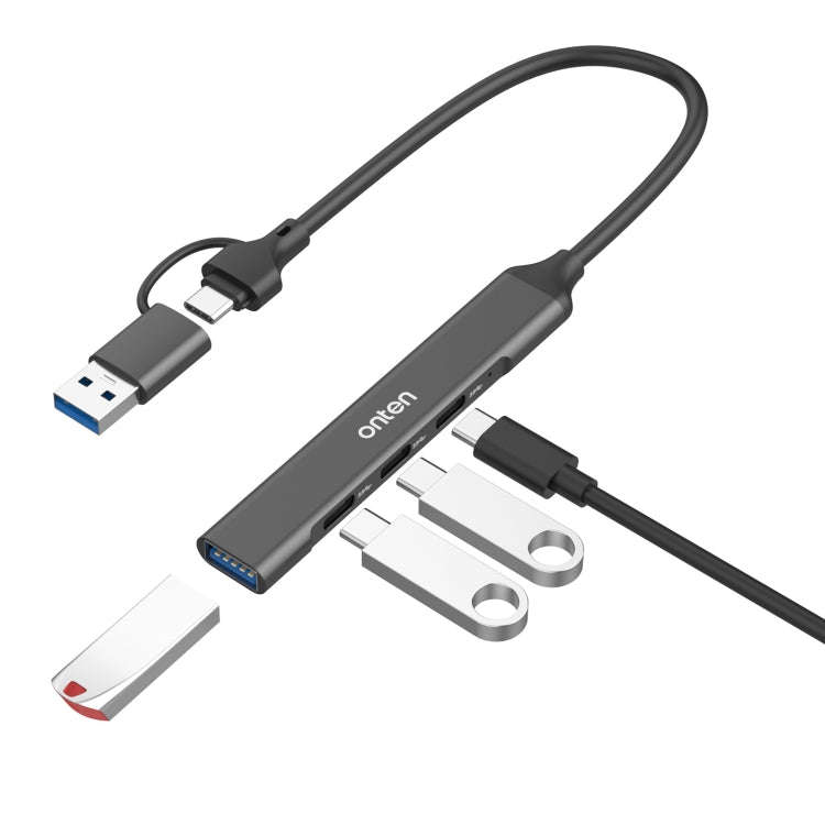 Onten UCA9703S 4 in 2 USB 3.0 + Type-C to 3 Type-C + USB HUB Docking Station (Grey)