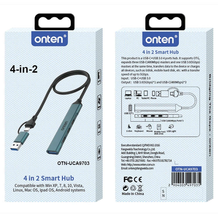 Onten UCA9703S 4 in 2 USB 3.0 + Type-C to 3 Type-C + USB HUB Docking Station (Grey)