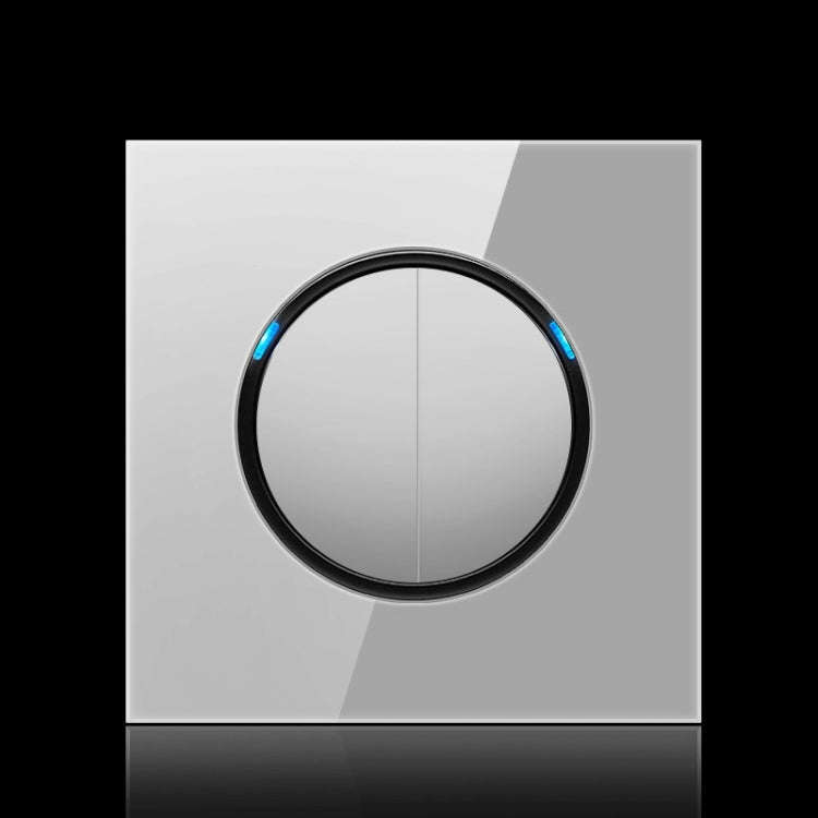 86mm Round LED Tempered Glass Switch Panel, Gray Round Glass, Style:Two Open Dual Control
