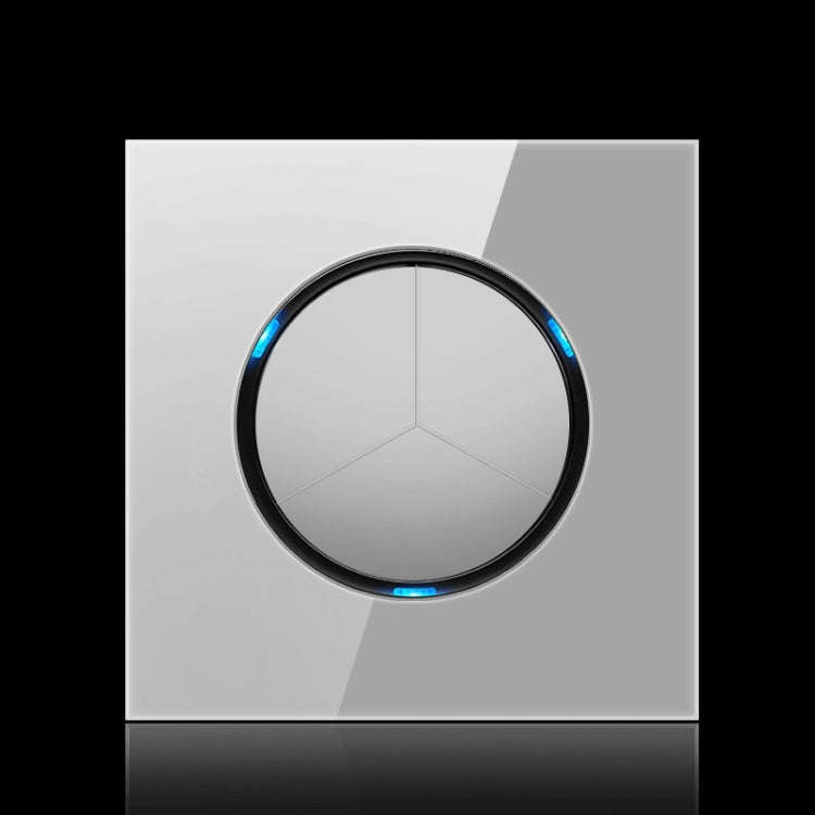 86mm Round LED Tempered Glass Switch Panel, Gray Round Glass, Style:Three Open Dual Control