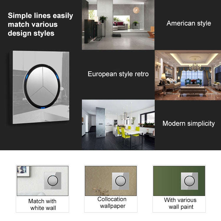 86mm Round LED Tempered Glass Switch Panel, Gray Round Glass, Style:Telephone Socket