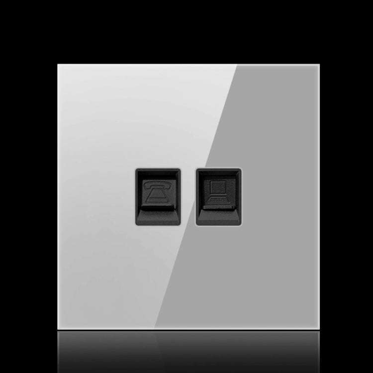 86mm Round LED Tempered Glass Switch Panel, Gray Round Glass, Style:Telephone-Computer Socket