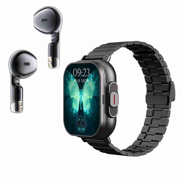 D8 2.01 inch 2 in 1 Bluetooth Earphone Steel Band Smart Watch, Support Health Monitoring / NFC(Bl...