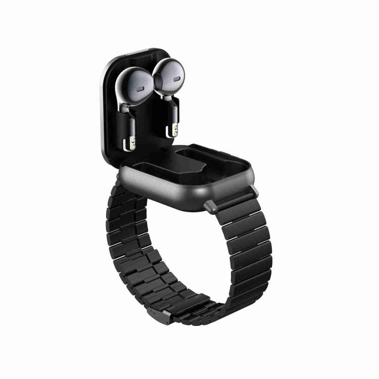D8 2.01 inch 2 in 1 Bluetooth Earphone Steel Band Smart Watch, Support Health Monitoring / NFC(Bl...