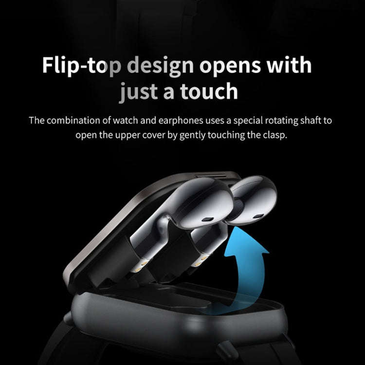 D8 2.01 inch 2 in 1 Bluetooth Earphone Steel Band Smart Watch, Support Health Monitoring / NFC(Bl...