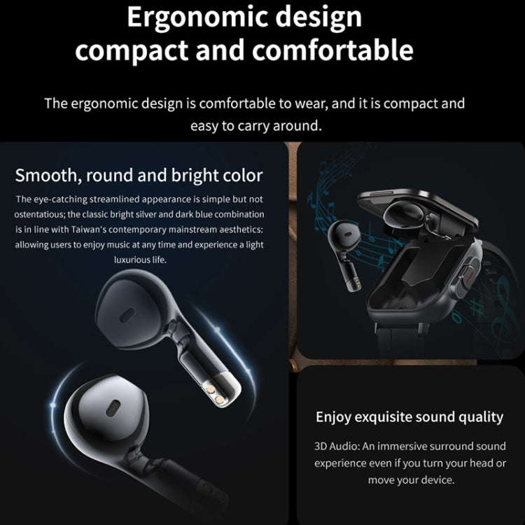 D8 2.01 inch 2 in 1 Bluetooth Earphone Steel Band Smart Watch, Support Health Monitoring / NFC(Bl...