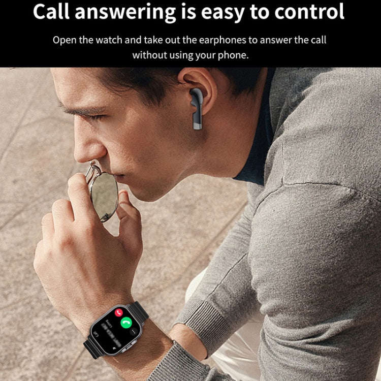 D8 2.01 inch 2 in 1 Bluetooth Earphone Steel Band Smart Watch, Support Health Monitoring / NFC(Bl...