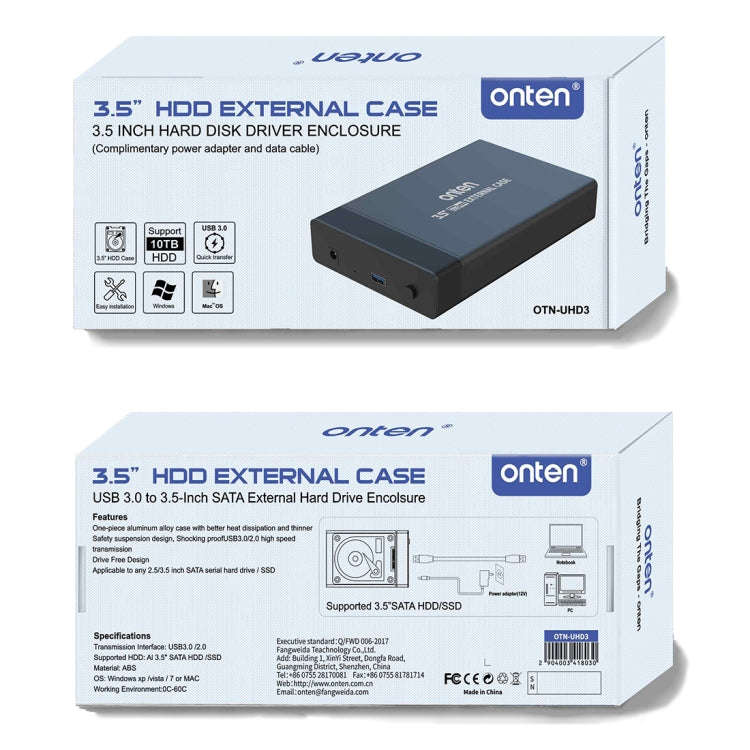 Onten UHD3 3.5 inch USB3.0 HDD External Hard Drive Enclosure(UK Plug)