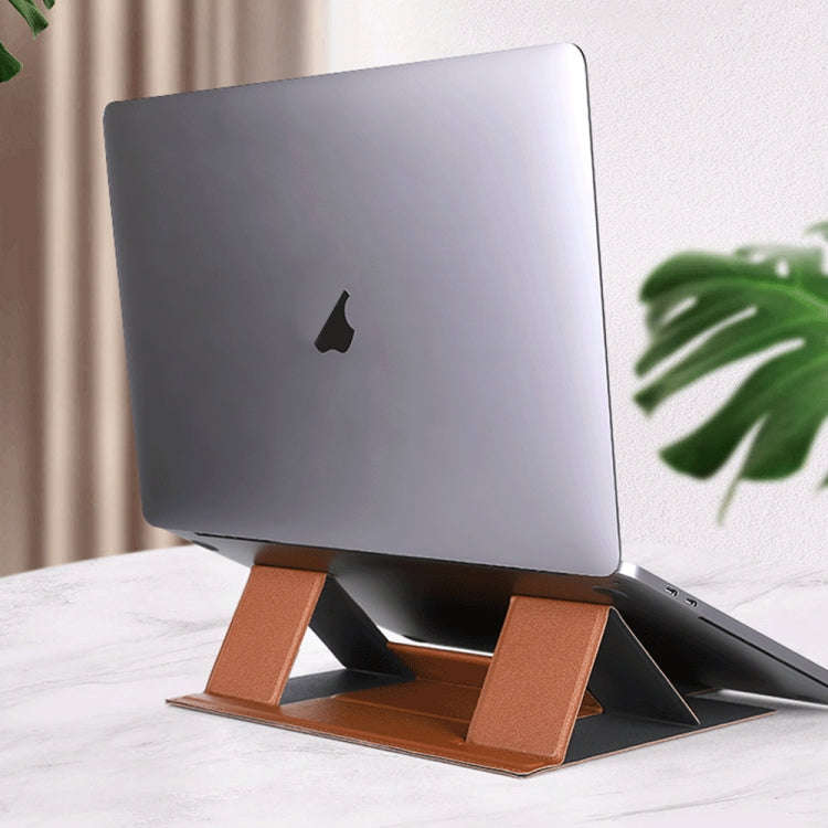 Magnetic PU Leather Tablet Laptop Folding Holder(Brown)