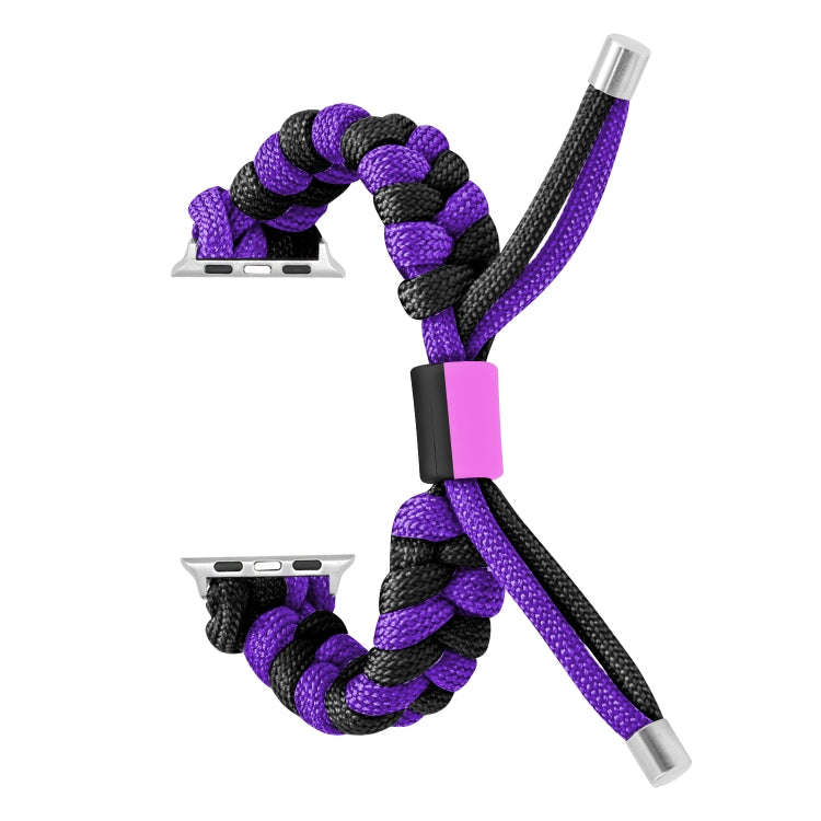 For Apple Watch Series 9 41mm Paracord Fishtail Braided Silicone Bead Watch Band(Black Purple)