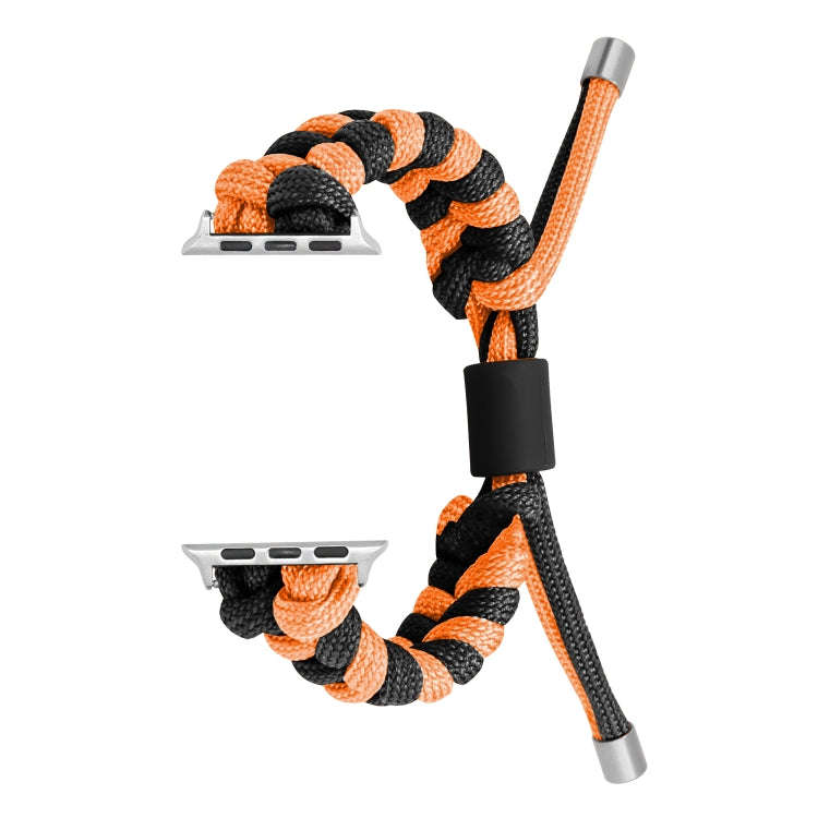 For Apple Watch Series 7 41mm Paracord Fishtail Braided Silicone Bead Watch Band(Black Orange)