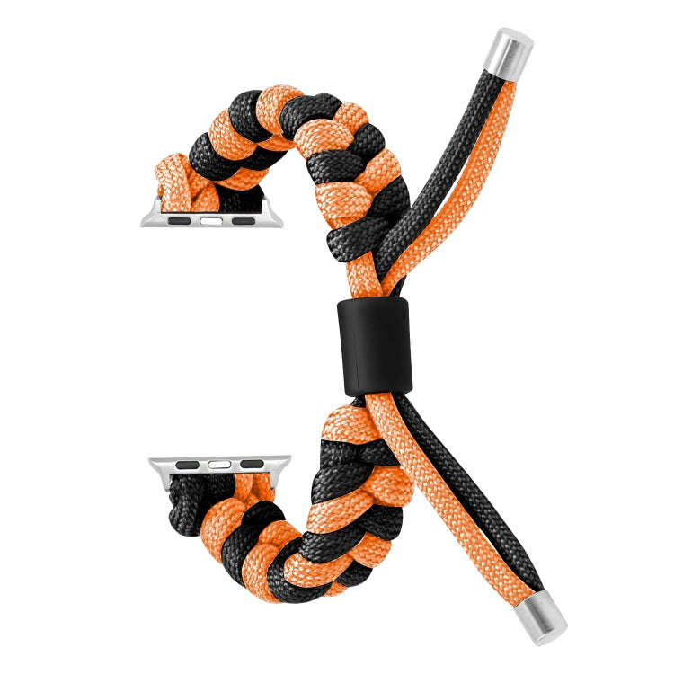 For Apple Watch Series 7 41mm Paracord Fishtail Braided Silicone Bead Watch Band(Black Orange)