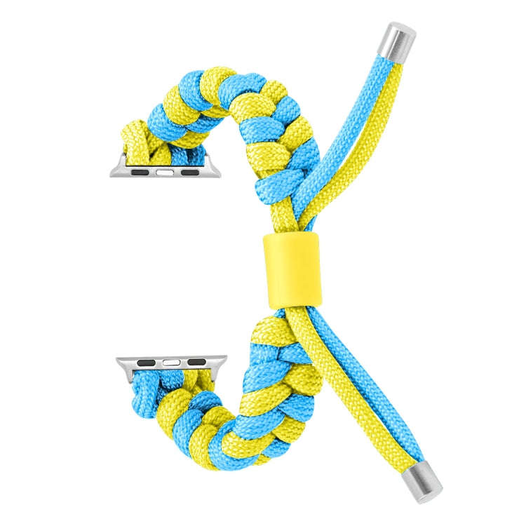 For Apple Watch Series 7 41mm Paracord Fishtail Braided Silicone Bead Watch Band(Light Blue Yellow)