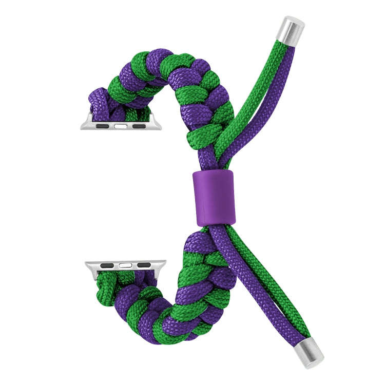 For Apple Watch Series 7 45mm Paracord Fishtail Braided Silicone Bead Watch Band(Dark Purple Green)
