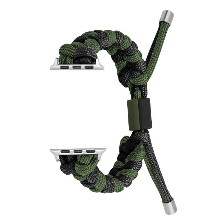 For Apple Watch Series 3 38mm Paracord Fishtail Braided Silicone Bead Watch Band(Black Army Green)