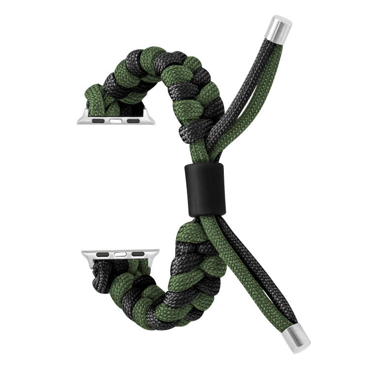 For Apple Watch Series 3 38mm Paracord Fishtail Braided Silicone Bead Watch Band(Black Army Green)