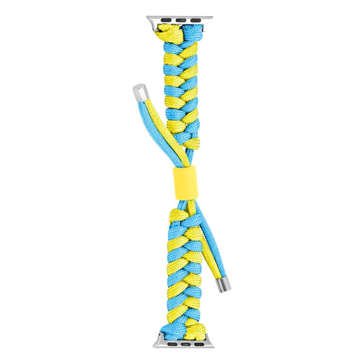 For Apple Watch Series 2 38mm Paracord Fishtail Braided Silicone Bead Watch Band(Light Blue Yellow)